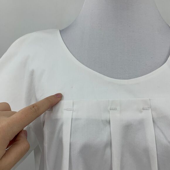 New York & Company Shirt Womens XS Extra Small White Pleated Short Sleeve Scoop - Picture 4 of 13